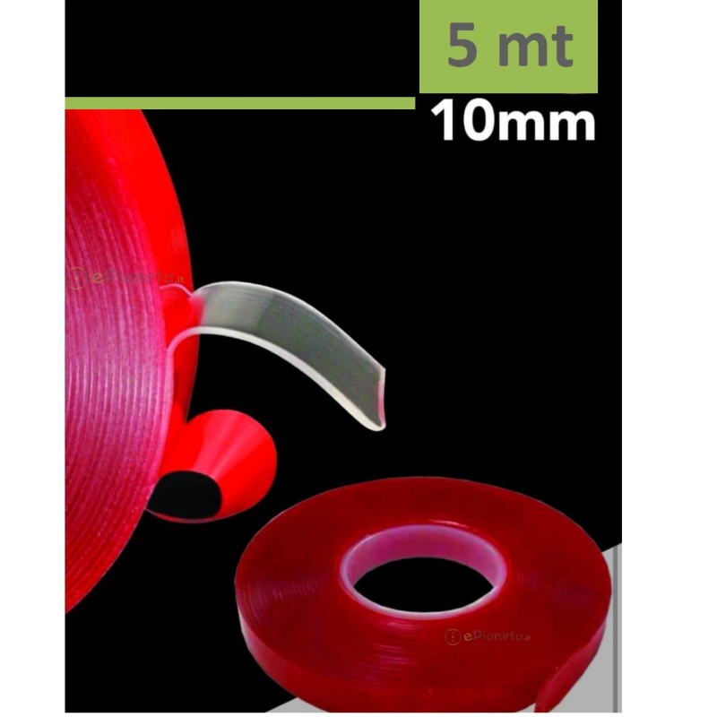 Nastro biadesivo 5 m 10mm per strip striscia led extra forte resistente al calore trasparente