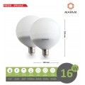 X2 Lampadina led E27 globo G120 16W luce bianca naturale calda Mapam palla sfera