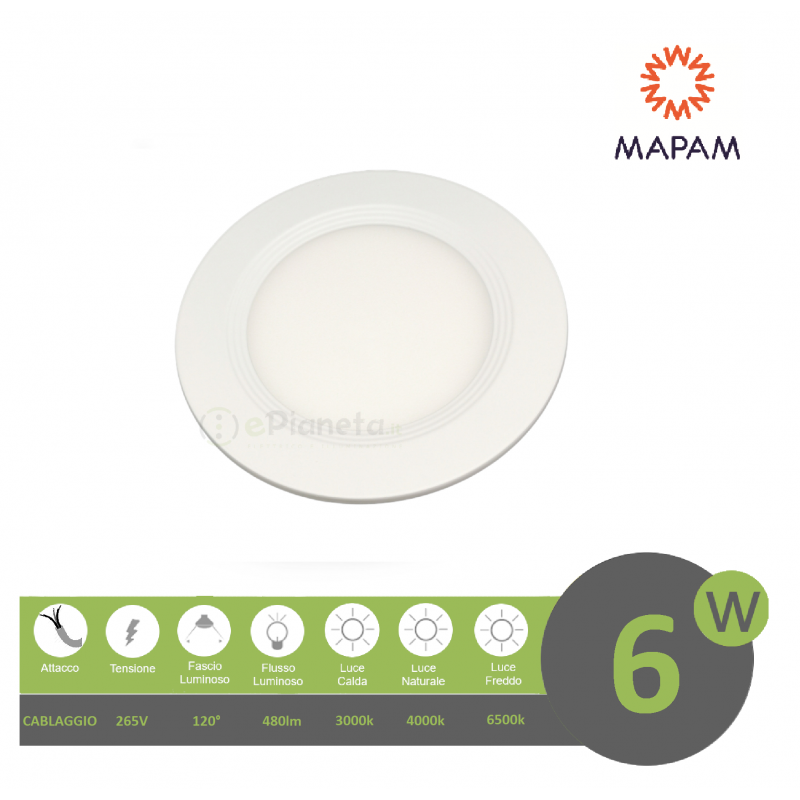 Pannello led rotondo 6W da incasso lampada faretto tondo da soffitto slim luce calda naturale