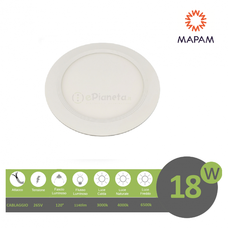 Pannello led rotondo 18W da incasso lampada faretto tondo da soffitto slim luce calda naturale bianco