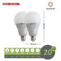 X2 Lampadina led 20w E27 bulbo attacco grande 220V luce bianco naturale calda