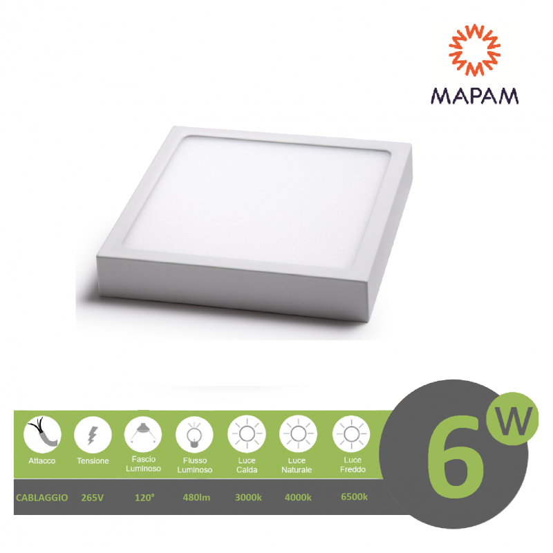 Plafoniera led 6w quadrato faretto da soffitto pannello a parete luce bianco freddo