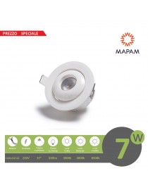 Faretto led cob 7w orientabile tondo 220V ghiera bianco da incasso cartongesso luce fredda naturale calda