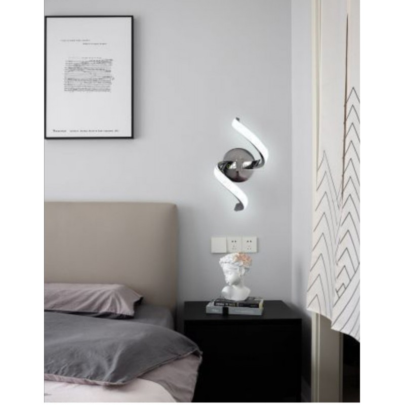 Applique a parete led 9w spirale verticale argento design moderno luce bianco naturale per interno comodino camera