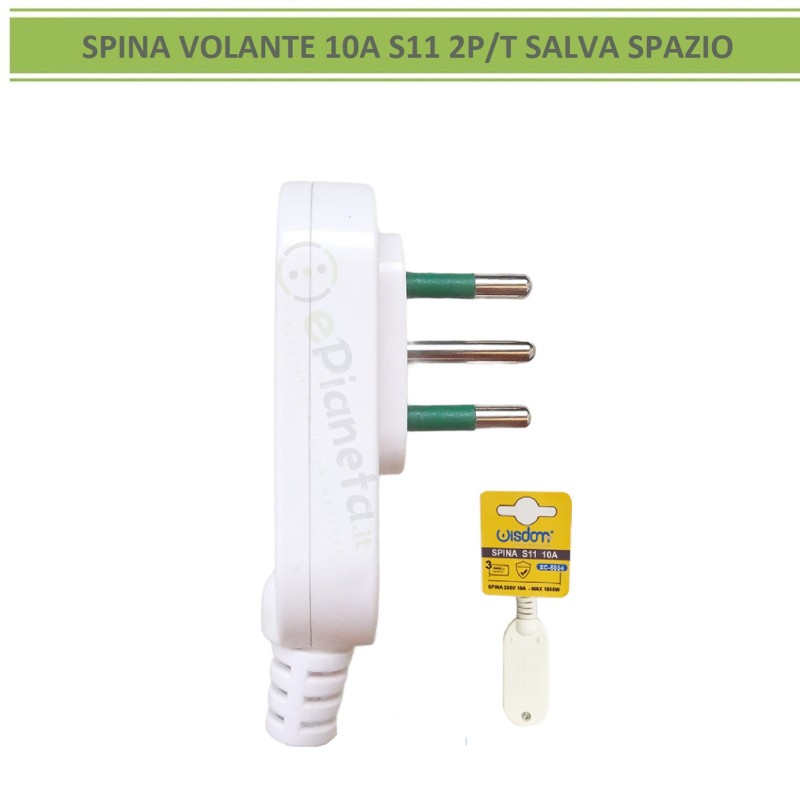 Spina elettrica volante 10A 2P/T S17 salva spazio presa grande uscita cavo assiale bianco 250V per prolunga