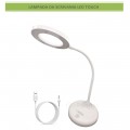 Lampada da scrivania cerchio led touch luce lettura ricaricabile usb bianco orientabile lume tavolo comodino design moderno