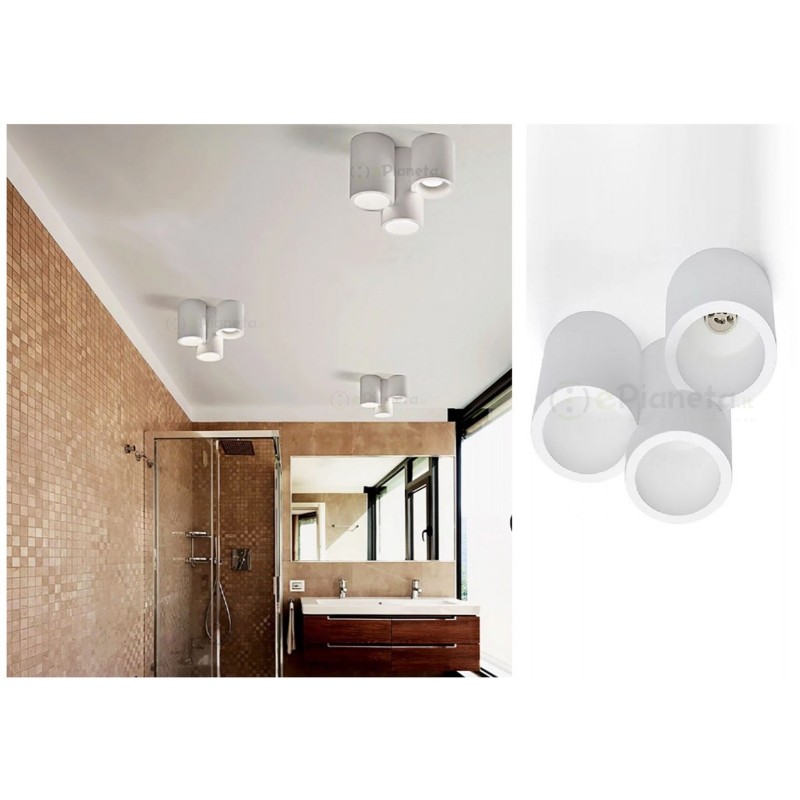Plafoniera cilindro 3 luci led attacco GU10 in gesso lampada da soffitto moderno bianco verniciabile