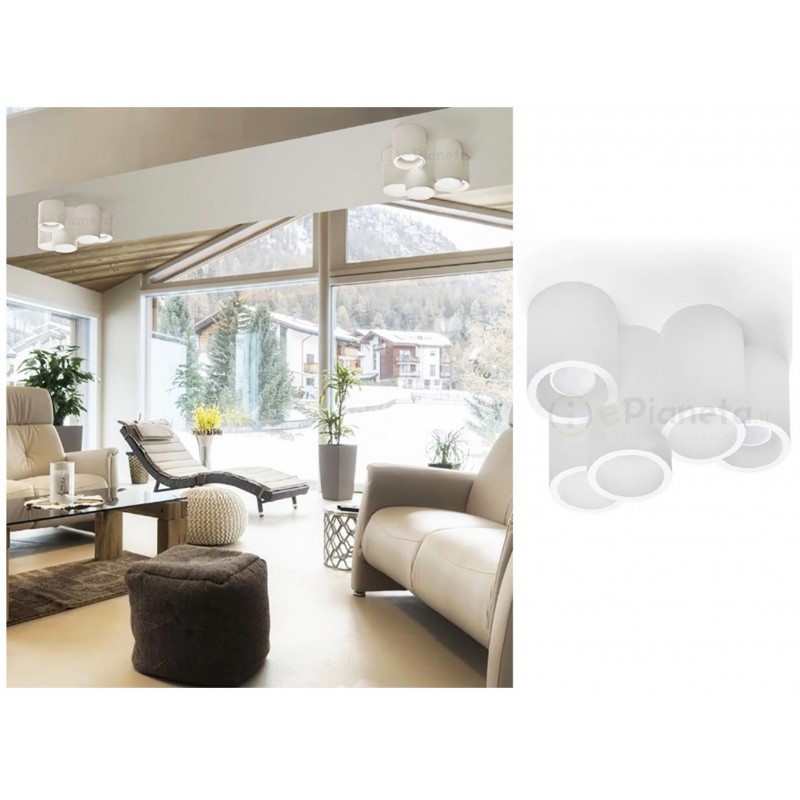 Plafoniera 5 cilindri in gesso luce led attacco GU10 lampada da soffitto moderno bianco verniciabile