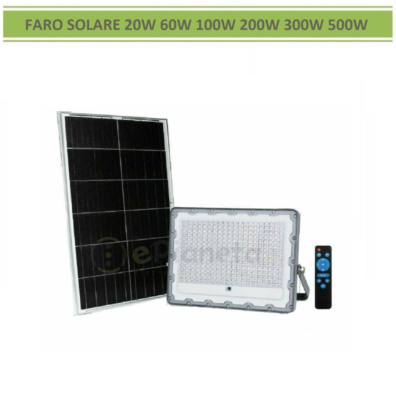 Faro proiettore led solare con telecomando e pannello per esterno