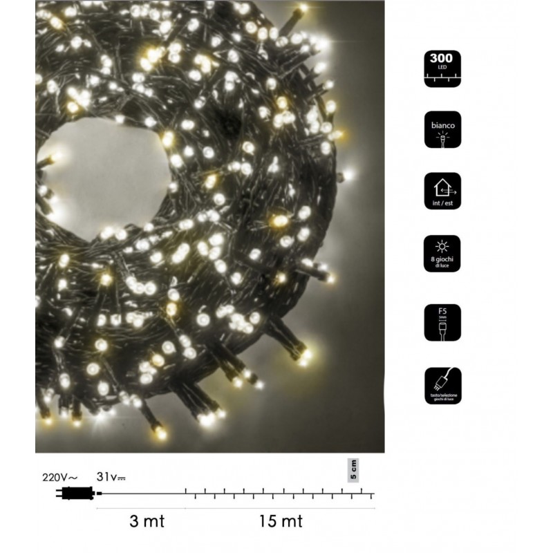 Catena di luci bicolore Natale 300 led serie luminosa natalizie cavo verde albero feste decorativa luce bianco rosso blu calda