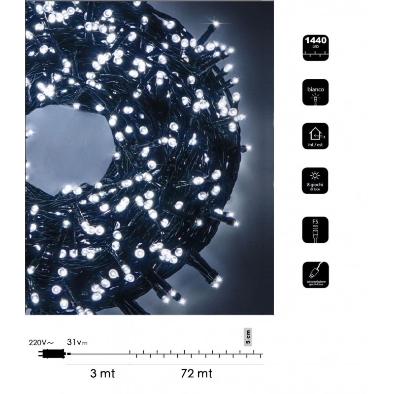 Catena di luci Natale 1440 led serie luminosa natalizie per esterno interno albero feste cavo verde decorativa