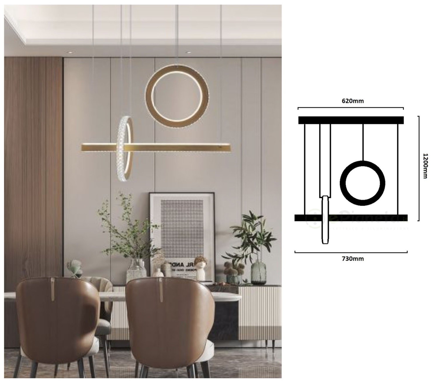 Lampadario led a sospensione 80w cerchi cerchio cristallo oro nero design  moderno lineare per cucina soggiorno camera da letto