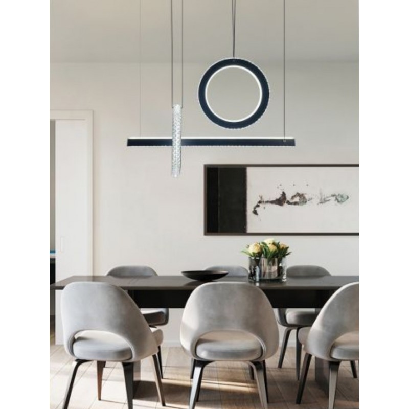 Lampadario led a sospensione 80w cerchi cerchio cristallo oro nero design moderno lineare per cucina soggiorno camera da letto