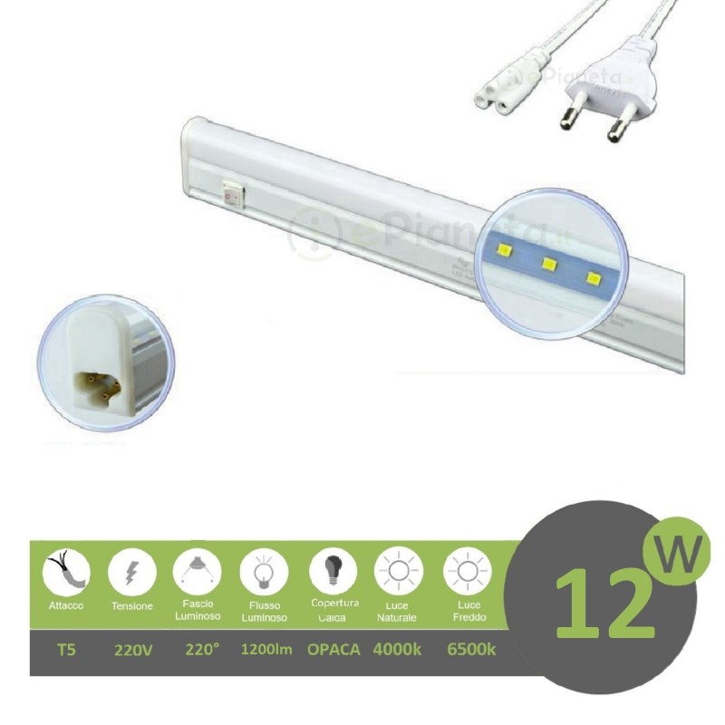 Barra led T5 12w 45cm sottopensile 220V lampada cucina con interruttore collegabile in serie luce naturale bianca