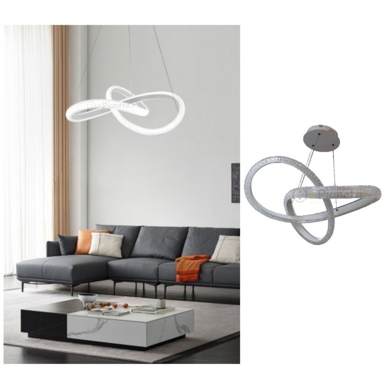 Lampadario sospeso led 40w intrecciato effetto cristallo argento design moderno luce bianca per soggiorno cucina camera