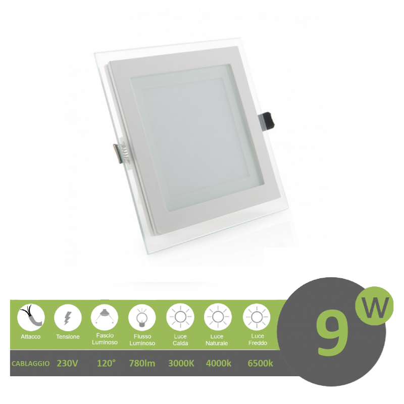 Pannello led quadrato slim vetro 6w faretto incasso completo driver Downlight