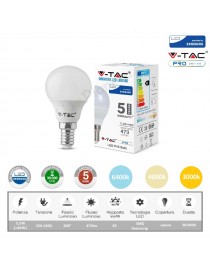 V-TAC PRO Lampadina led P45 globo 5,5w attacco piccolo E14 opaco luce bianca naturale calda