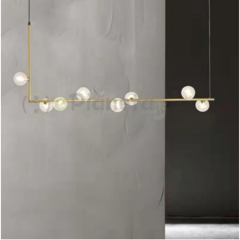Lampadario sospensione 8 sfere attacco G9 bolle trasparenti in vetro metallo oro design moderno
