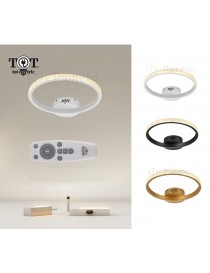 Plafoniera led 24w cerchio effetto cristallo con telecomando moderno bianco oro nero luce fredda calda naturale