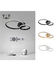 Plafoniera led 48w 2 cerchi effetto cristallo con telecomando moderno anelli circolare bianco oro nero