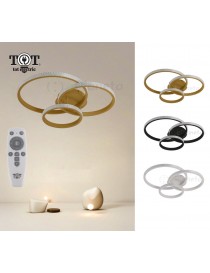 Plafoniera led 72w 3 cerchi effetto cristallo con telecomando moderno anelli circolare bianco oro nero