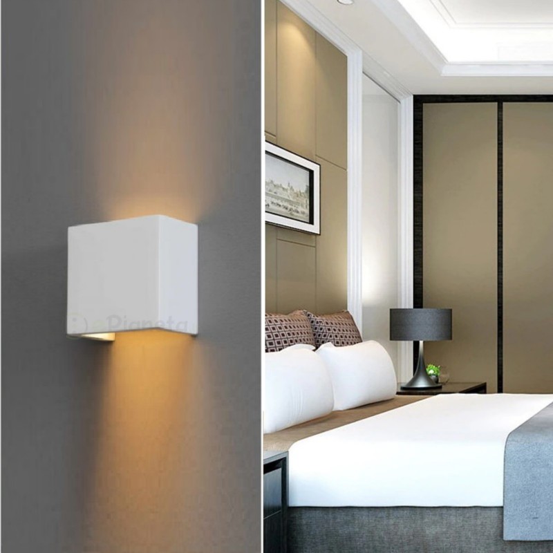 Applique da parete led attacco G9 in gesso lampada quadrata moderno bianco verniciabile luce sopra e sotto