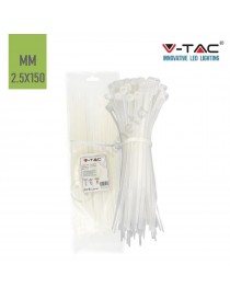 V-TAC Confezione da 100 fascette 2.5 x 150 mm stringicavo autobloccanti in nylon bianco fermacavi per cablaggi