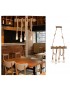 Lampadario a sospensione 4 attacchi luce E27 in bambù corda di canapa design rustico country vintage