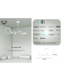 Lampadario a sospensione led 37w con 5 cerchi lampada orizzontale bianco luce fredda naturale design moderno per camera salotto