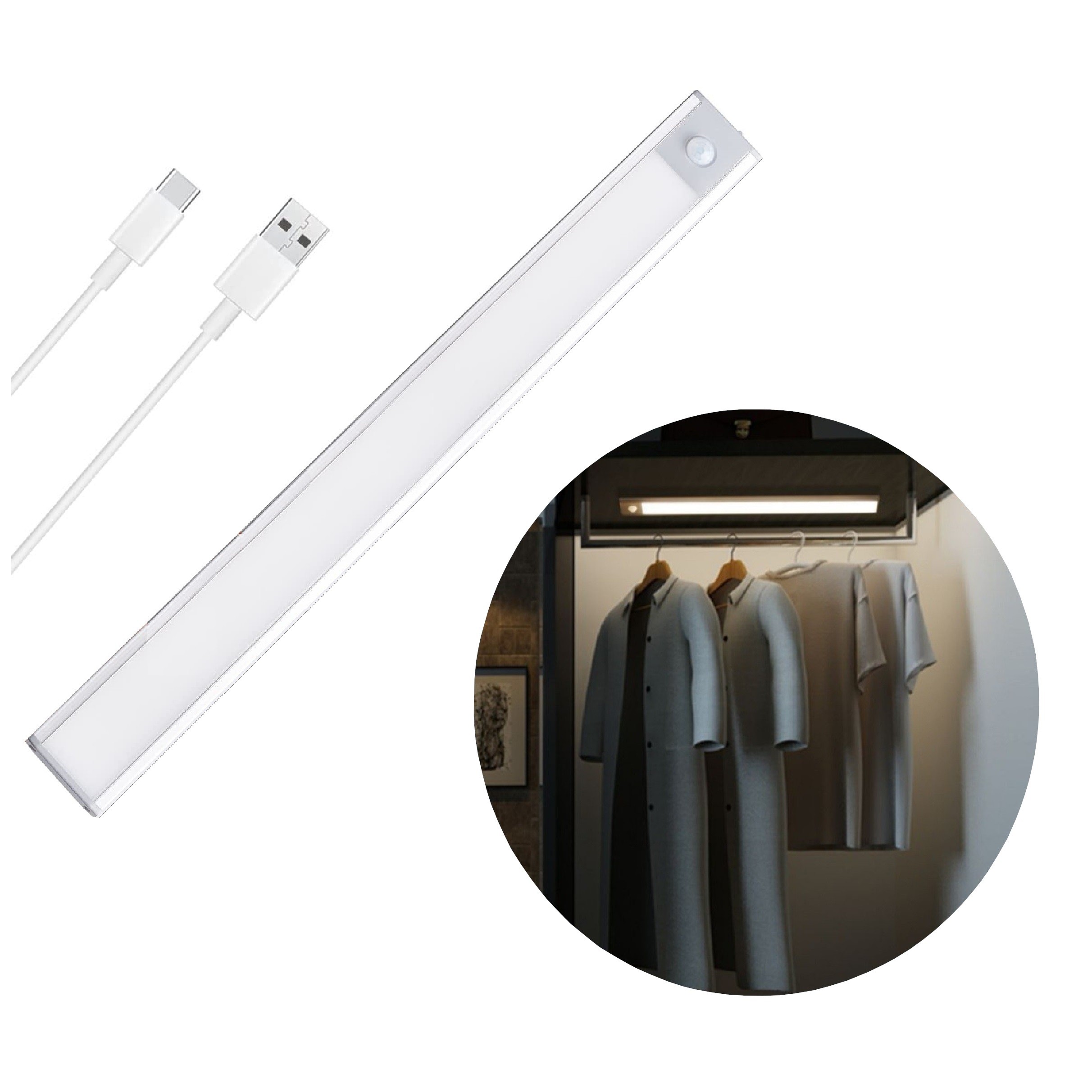 Lampada LED ricaricabile USB luce sottopensile cucina barra luminosa 2W  IP40 sensore movimento parete muro 40cm LUCE 4000K