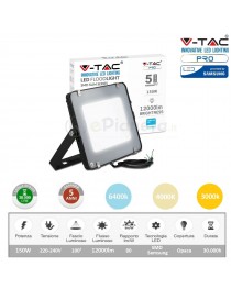 V-TAC PRO VT 150 Faro led 150W ultrasottile slim da esterno proiettore faretto impermeabile IP65 nero luce fredda