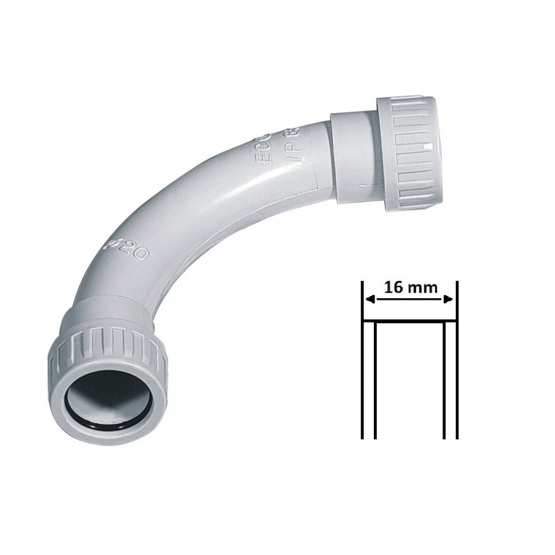 Curva di raccordo 90° per tubo rigido tenuta stagna Ø 16 20 25 32 mm IP65 in PVC grigio impermeabile
