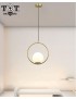Lampadario a sospensione cerchio metallo con sfera in vetro bianco attacco E27 oro design moderno minimal