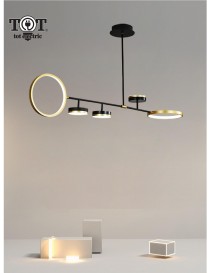 Lampadario a sospensione led 37w con 5 cerchi orizzontale nero oro luce bianca naturale design moderno per camera salotto