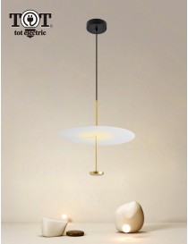 Lampadario a sospensione luce led 18w disco paralume piatto oro rotondo design minimal moderno