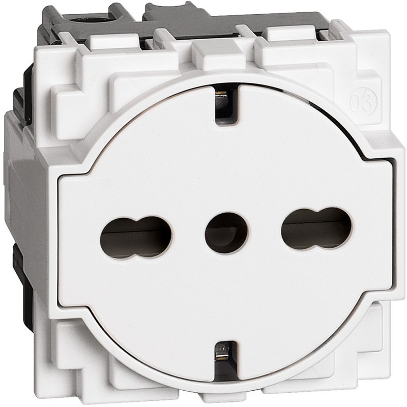 Bticino Living Now Presa shuko flat bianca+bipasso standard tedesco e italiano 2P+T 10/16 A KW4140A16F