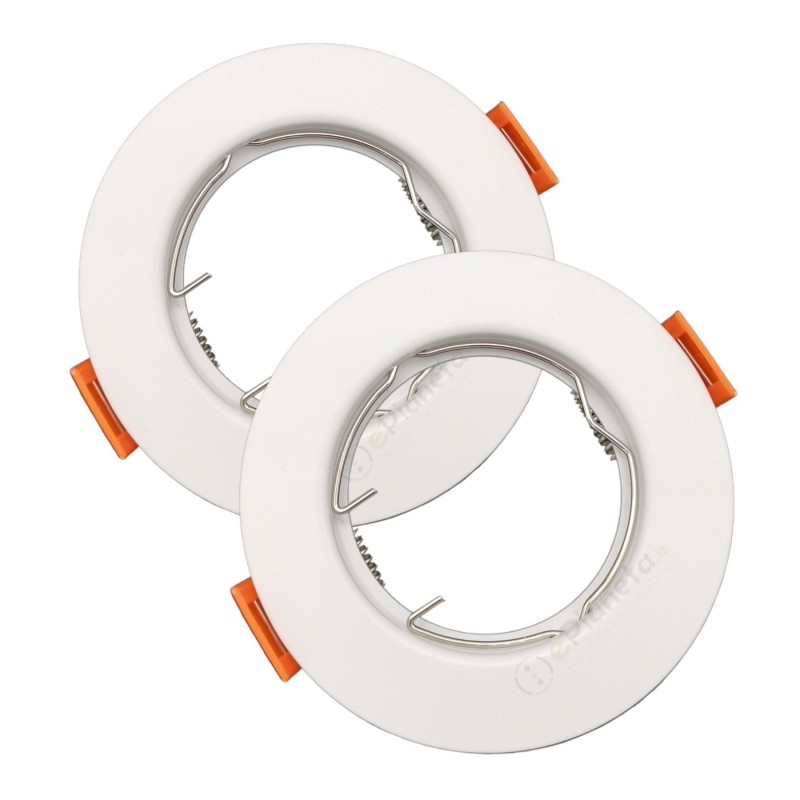 X2 Portafaretto tondo bianco fisso da incasso cartongesso per lampadine GU10 MR16 design ultraslim in pc