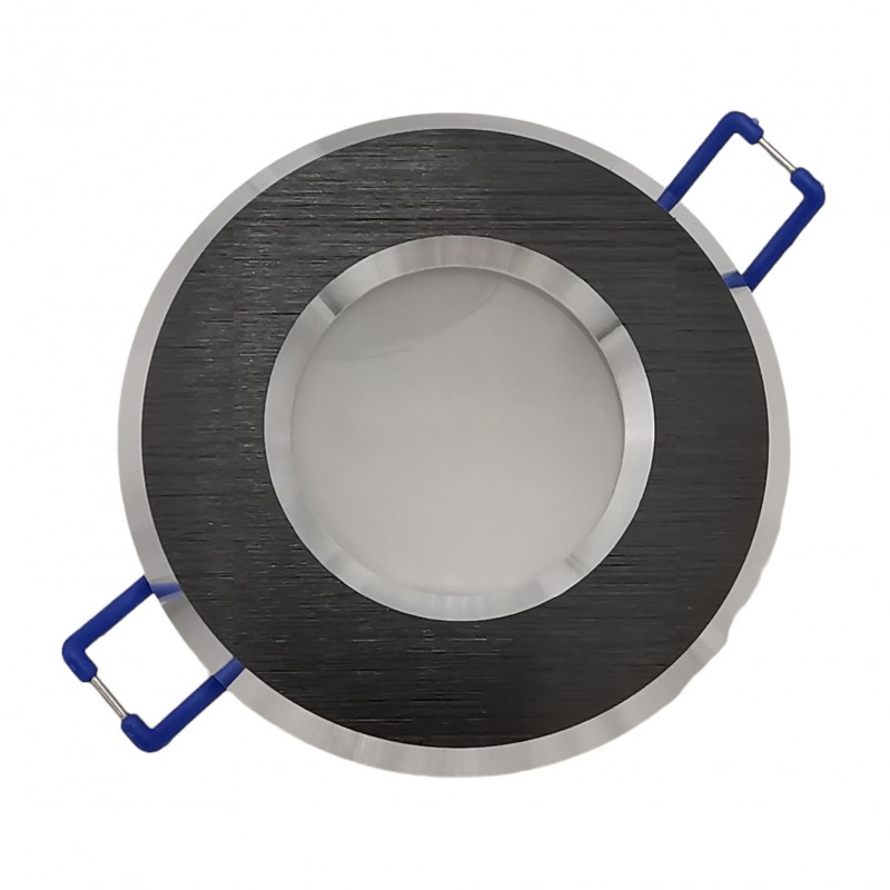 Portafaretto tondo impermeabile nero da incasso cartongesso IP44 bagno per lampadine led GU10 MR16