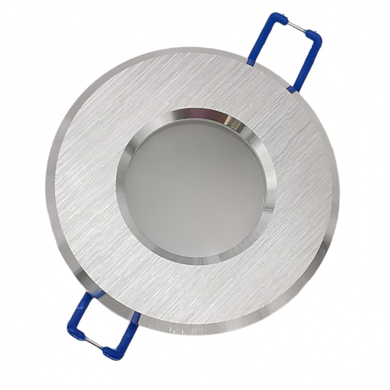 Portafaretto tondo impermeabile argento satinato da incasso cartongesso IP44 bagno per lampadine led GU10 MR16
