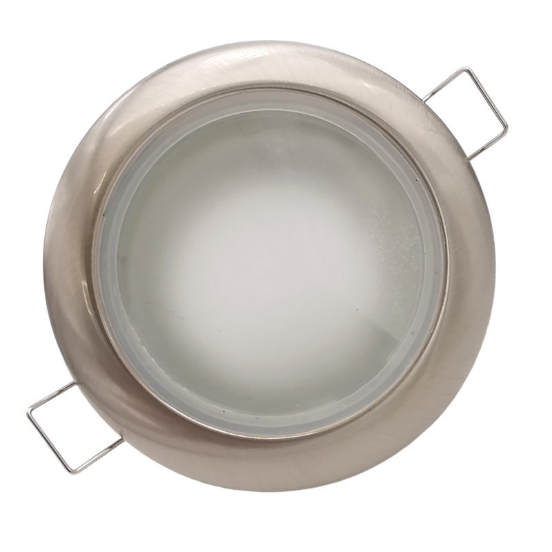 Portafaretto tondo impermeabile argento nickel incasso cartongesso IP44 bagno per lampadine led GU10 MR16