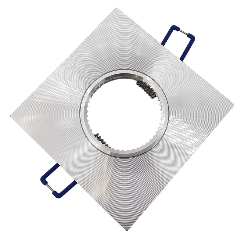 Portafaretto quadrato argento spazzolato fisso da incasso soffitto cartongesso per lampadine led GU10 MR16