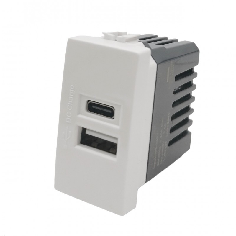Presa USB A+C e Tipo C compatibile con Bticino Matix bianco caricatore a parete