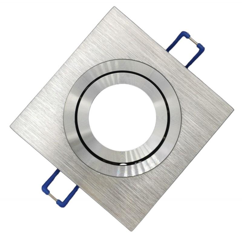 Portafaretto quadrato argento orientabile da incasso cartongesso per lampadine led GU10 con ghiera svitabile