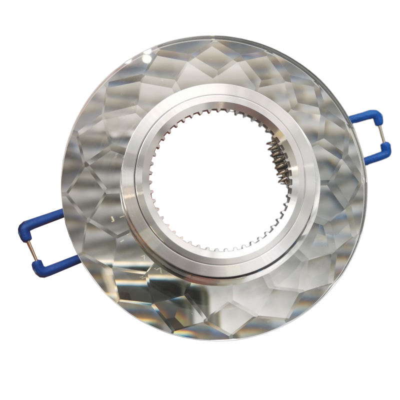 Portafaretto tondo in vetro argento specchio diamante fisso da incasso cartongesso per lampadine GU10