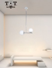 Lampadario a sospensione argento con 2 sfere bolle in vetro bianco attacco G9 E27 design moderno 