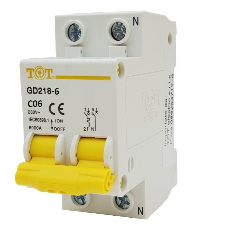 Interruttore magnetotermico automatico 2P+N 6 kA 2 modulo 10 16 20 25 32 40 50 63A ampere